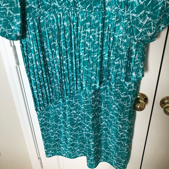 Vintage J.B. Too Teal Blue Green Patterned Midi Dress 18 Plus Size - Picture 9 of 11